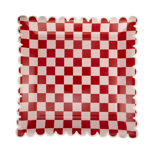 Pink and Red Checkered Paper Plates